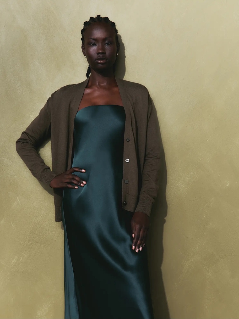Quince 100% Washable Silk Strapless Midi Dress Deep Forest Green Maxi S 4 6 - Picture 7 of 10